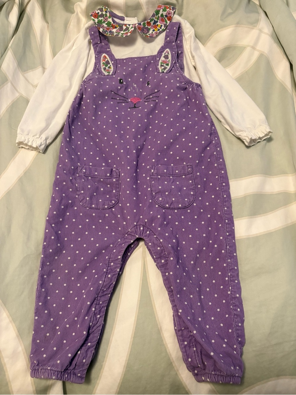 Baby Boden Purple Polka Dot Bunny Overalls
